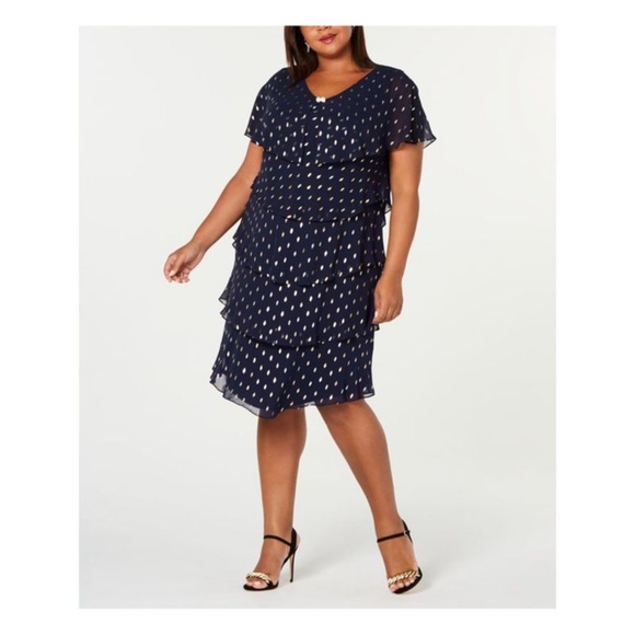 SLNY Dress Sheath Tiered Metallic V-Neck NWT. Size 18. - Picture 1 of 11